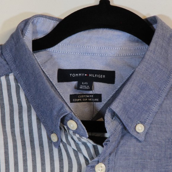 Tommy Hilfiger Custom Fit Large Blue White Button Down Short Sleeve Shirt NWT - Picture 3 of 6